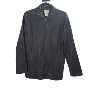 AX Armani Exchange Classic Black Leather Jacket Womens Small Full Zip Collared